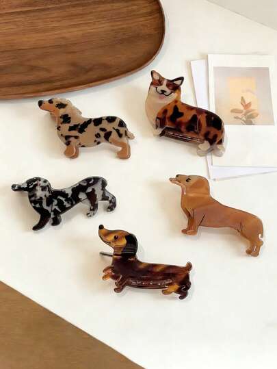 1pc Cute Cartoon Animal Acetate Dachshund Dog Sheep Dog Hair Clip, Hairpin For Bun Updo