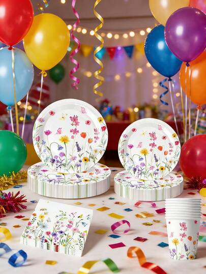 10个7英寸野花图案一次性纸盘，适用于春夏野餐、婚礼、婴儿派对、生日、下午茶会及其他装饰用途