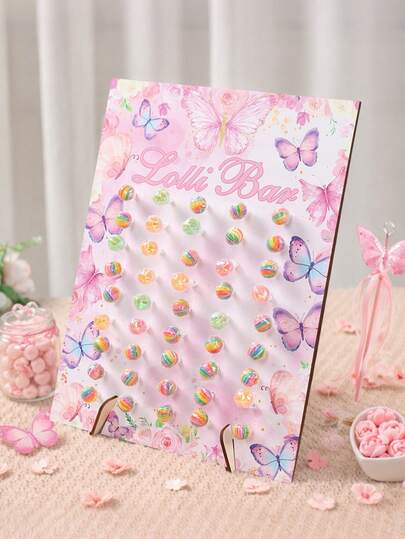 1 Set rosa-lila Schmetterling Lutscher Halter, 45-Fach Holz Lutscher Präsentationsständer, Schmetterling Geburtstags Süßigkeiten Ständer, Mädchen Geburtstags Party Deko Dessert Ständer, Hochzeitstisch Mittelstück, Schmetterling-Themen Party Zubehör, Baby Shower Deko, 1. Geburtstags Party Deko Süßigkeiten Ständer, Gender Reveal Deko