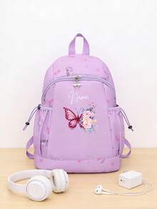 Personalized Mini Fashionable Minimalist Elegant Ballet Butterfly Print Backpack, Suitable For Back To School, Daily Use, Outings, School, And Travel, Also An Excellent Birthday Or Christmas Gift. Random Print Pattern. Can Customize Your Name, Lucky Number Or Anniversary Date. - Multicolor - View 12