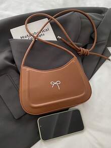Fashionable Crease Bowknot Crescent Bag, Chic Crossbody Bag, Unique Design Minimalist Clutch Purse - Brown - View 8