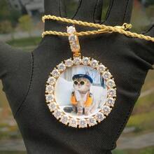 Custom Men's Hip Hop DIY Round Photo Frame Fully Iced-Out Zirconia Stone Necklace, Shiny Accessory - B - View 5