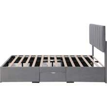 Upholstered Velvet Bed 140 X 200 Cm, Slatted Base, Headboard, 4 Drawers, Grey - Grey - View 7