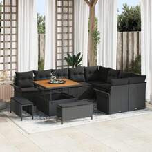 vidaXL 12-Teiliges Garten-Sofa-Set Mit Kissen, Schwarz - Black - View 1