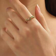Dainty Rings Open Adjustable Ring Leaf Ring Women Dainty Stackable Rings Women - Green - View 3