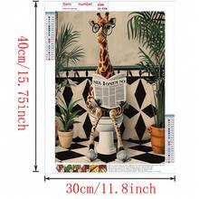 1 pieza Pintura de diamantes DIY - Jirafa leyendo el periódico en el baño, arte moderno y humorístico, decoración de arte animal para la sala de estar, dormitorio, oficina - idea de regalo única - Multicolor - Ver 11
