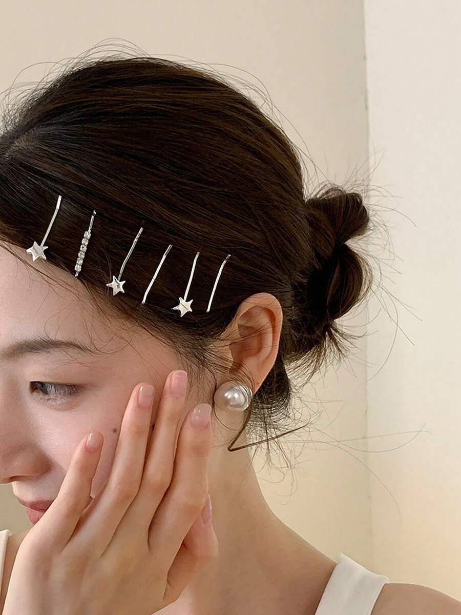 女士优雅水钻星星发夹，简约百搭水晶发夹，奢华小众发饰 - 彩色 - 查看 1