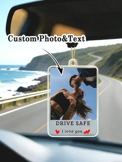 1pc Personalized Car Hanging Decor With " Driving, I Love You" Design, Customizable With Your Own Photo. Made Of Acrylic Material; Ideal Gift For Anniversary, Birthday, Wedding, And Home Use.