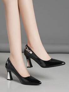 Zapatos de tacón alto de unicolor cómodos y versátiles con hebilla decorativa para mujer, adecuados para todas las estaciones, regalo del Día de la Madre - Negro - Ver 3