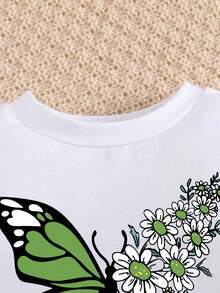 女童蝴蝶印花短袖上衣和裙子套装 - 綠色 - 查看 6