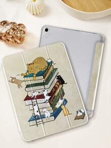 1pc Transparent Pencil Slot Tri-Fold Cartoon Cat Printed Tablet Protective Case, Compatible With IPad 10th Gen/11th Gen/10.2/10.5/Air4/Air5/10.9/Pro 11/Air 11-In.(M2)-2024/Pro 11-In.(M4)-2024/Compatible With IPad Air 11-Inch (M3) 2025/Compatible With IPad (A16) 11 Inch 11th Generation 2025 Mini6/Mini7/Mini4/Mini5/Air1/Air2/9.7 Models, Built-In Pencil Slot, Tri-Fold Stand, TPU Soft Edge Protection, Anti-Fall, Wear-Resistant, Magnetic Sleep/Wake, Simple/Cute/Personalized/Creative/Fun, Compatible With IPad Tri-Fold Tablet Case (Tablet Not Included) - Multicolor - View 1