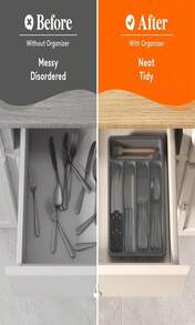 Lifewit Silverware Organizer With Lid, Covered Utensil Tray For Kitchen Drawer And Countertop, Plastic Cutlery And Flatware Storage Box For Spoons Forks Knives Holder Case, 23 X 32 Cm, Gray - Xanh và trắng - Xem 8