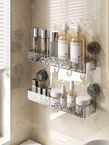 Bathroom Suction Cup Shelf, Waterproof Wall Mounted Bathroom Organizer Rack, No Drilling Needed - Multicolor - View 3