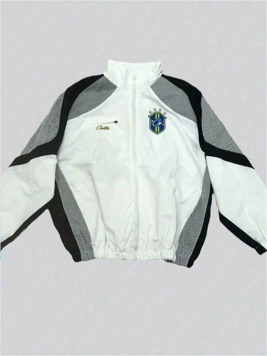 Men's DRILL Techwear Track Jacket Hooded Drawstring Functional Windbreaker Soccer Football Training Athletic Coat - 8965黑白上衣 - 查看 1