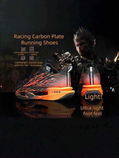 Lightweight Cushioned Carbon Plate Marathon Running Shoes For Teenagers, Carbon Fiber Fitness Running Shoes, Breathable Durable Casual Running Sneakers With Soft Sole And Gradient Color