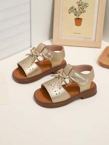 1双女婴时尚凉鞋，休闲百搭防滑橡胶鞋底魔术贴婴儿凉鞋 - 玫瑰金 - 查看 2