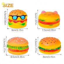 宠物逼真汉堡造型吱吱叫玩具，内置发声装置，柔软有弹性，挤压即可发出声音，耐啃咬，防止磨牙，互动抛掷玩具，猫狗逗弄玩具 - 彩色 - 查看 2