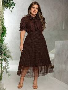 Women's Evangelical Fashion Blouse And Pleated Tulle Skirt Set - Rỉ Nâu - Xem 5