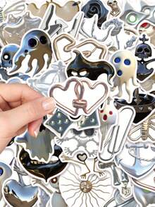 50pcs Cartoon Retro Silver Ghost Sticker Cool Creative Decal For Phone Case Laptop Bicycle Helmet Skateboard Magazine DIY Decal Sticker Holiday Party Gift HD Printing (Not Easy To Fall Off) - 1 Set - View 4