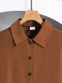 Left Mama 女童休闲褶皱长袖衬衫和直筒裤套装，春秋季 - 棕色 - 查看 3