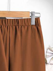 Left Mama 女童休闲褶皱长袖衬衫和直筒裤套装，春秋季 - 棕色 - 查看 6