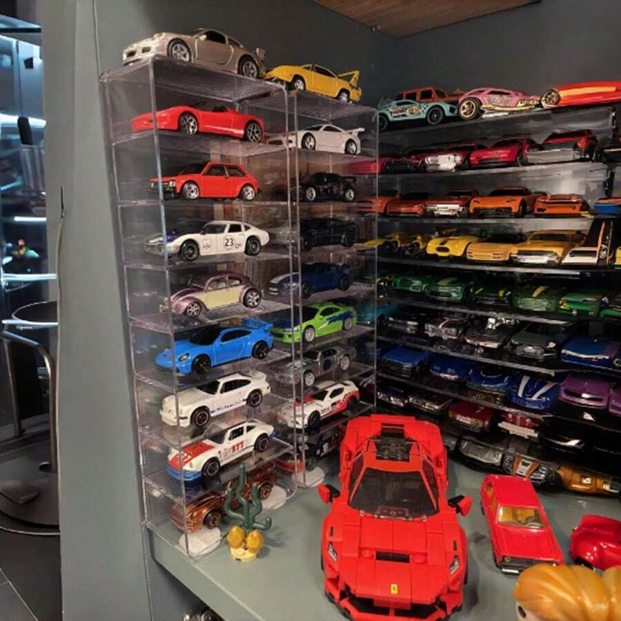 1pc Toy Car Model Storage Box Desktop Flip Cover 1:64 Children's Car Partition Display Stand - Multicolor - View 1