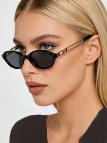 1 Pair Black Oval Small Frame Retro Fashion Glasses, , Suitable For Driving, Vacation, Street Photography, And Daily Wear - Black - View 1