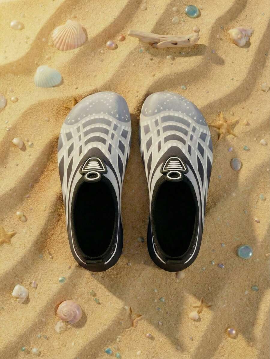 Neue Herren Strandschuhe, modisches Schnallen-Design, rutschfest, sand-resistent, weiche Sohle, schnell trocknend, kratzfest, für Outdoor-Wassersport, Leoparden-Muster, dicke Sohle, für Indoorsport, Yoga, Laufband, Springseil, Sport, Skateboarding, Wandern, Surfen, Schnorcheln - Grau - Übersicht 1