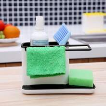 LIVINGANDHOME Living And Home Kitchen Sponge Cloth Holder Storage Rack, Multi-Purpose Sink Caddy Holder Organiser Shelf For Bathroom And Kitchen - Black and White - View 3