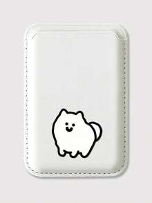 1 pieza Funda de teléfono magnética transparente con diseño de perro blanco + Soporte magnético de tarjeta de cuero PU, Funda protectora de teléfono a prueba de golpes compatible con iPhone 11/12/13/14/15/16/17/Pro Max - transparente - Ver 3