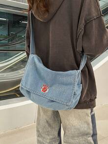 1. Fashionable Casual Washed Distressed Denim Crossbody Bag, Versatile Messenger Bag\N2. Casual Heartbeat Red Palm Print Shoulder Bag\N3. Daily Street Style Denim Bag\N4. Relaxed Underarm Tote Bag For Commuting - Multicolor - View 4