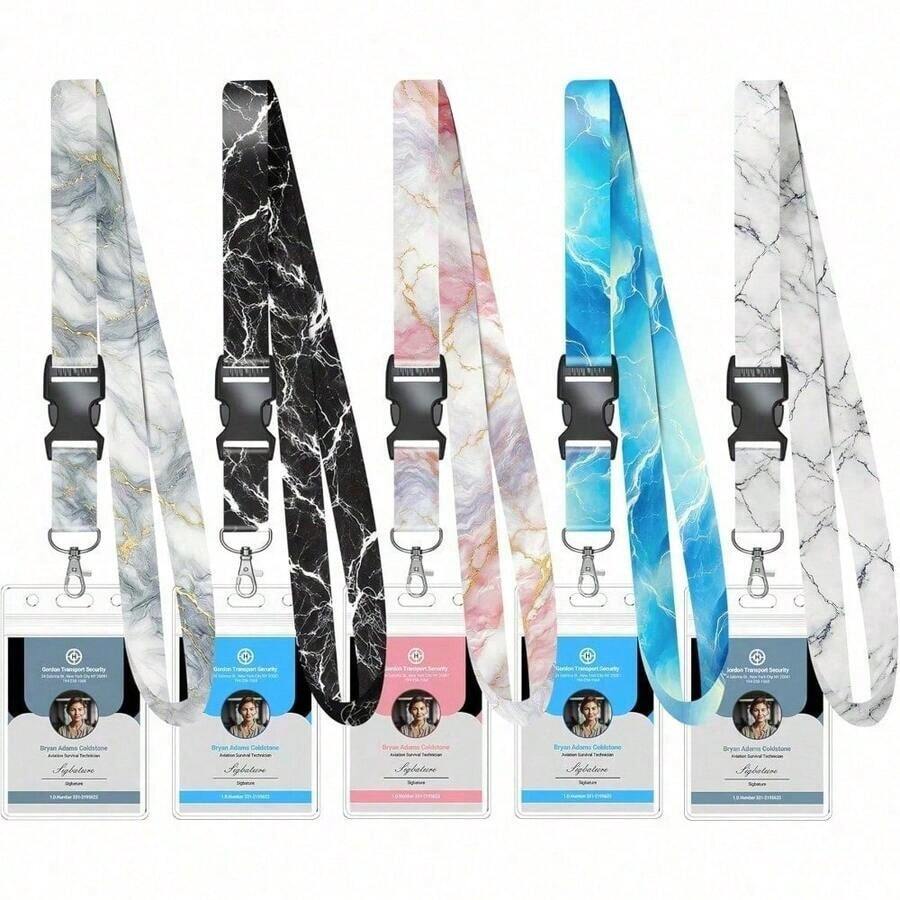 5 Pack Cruise Lanyard For Ship Cards With Marble Pattern Cute Cruise Ship Lanyards With Waterproof ID Badge Holders For Keys, Cards Cruise Essentials For All Cruise  2025, Mixed - Black - View 1