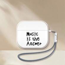 Slogan 1 Case + 1 Lanyard Creative "Music Is The Answer" Pattern Wireless Earphone Protective Case & Lanyard - Transparent + Hanging Cord - View 4