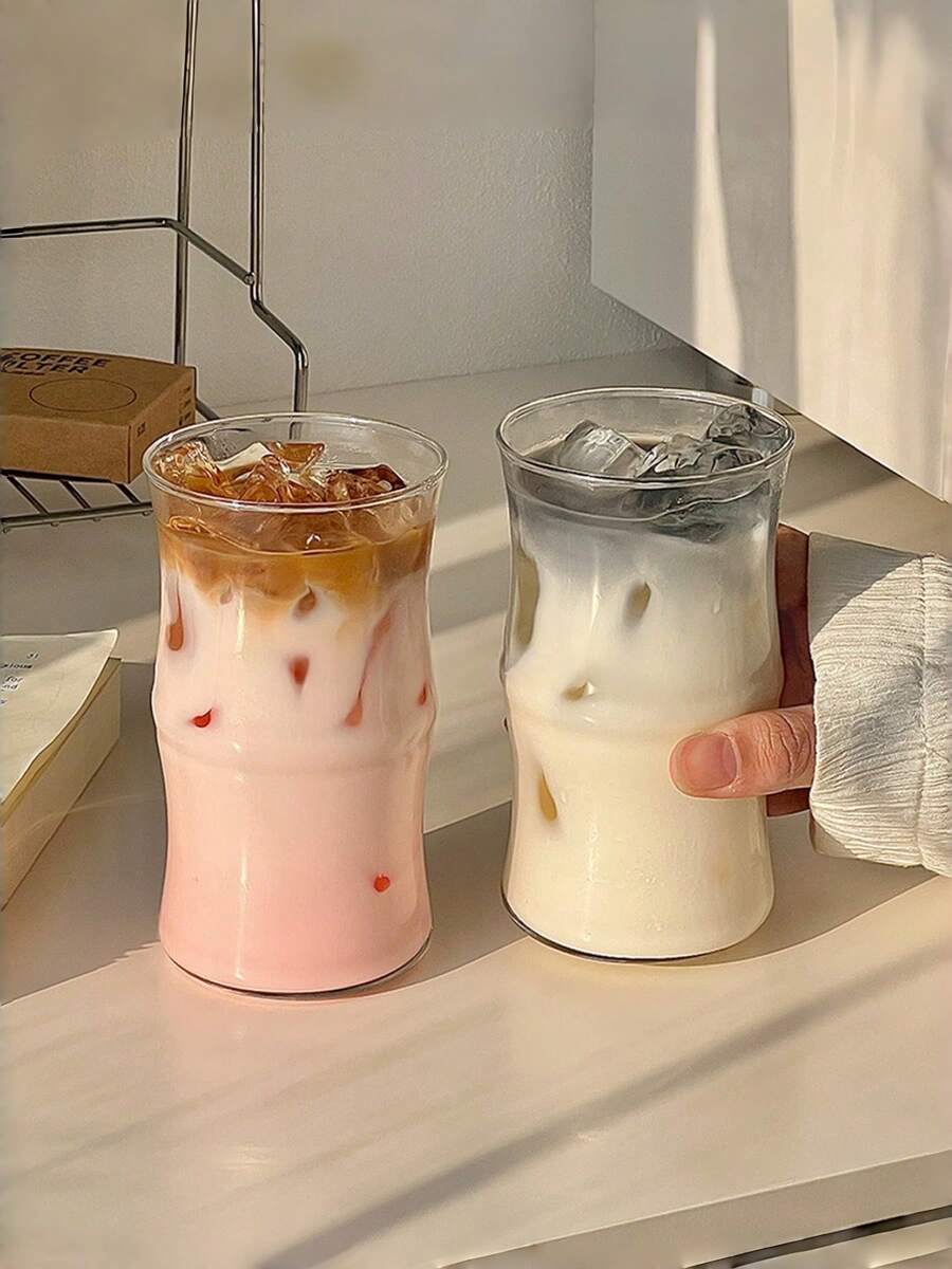 1pc Glass Coffee Cup, Ins Style Cold Drink, Milk Latte Cup, Designed Cup, Coffee Cup, Juice Cup - Clear - View 1