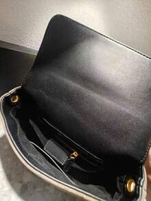 Two Tone Quilted Women's Crossbody Bag, Gray Black Suede Leather Wallet, Gold Hardware, 29x19.5x12 Cm - Gris y negro - Ver 7
