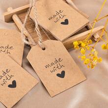 50pcs "Made With Love" Tags, Suitable For DIY Jewelry, Handmade Accessories, Gift Packaging, Display Cards - Khaki - View 2
