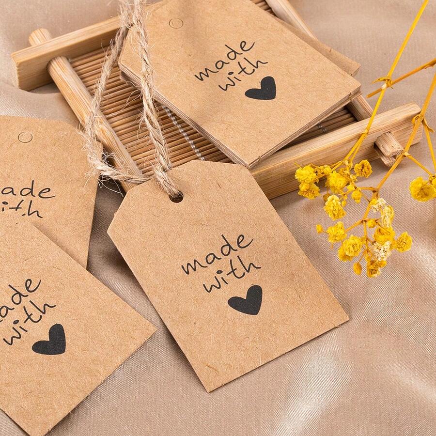 50pcs "Made With Love" Tags, Suitable For DIY Jewelry, Handmade Accessories, Gift Packaging, Display Cards