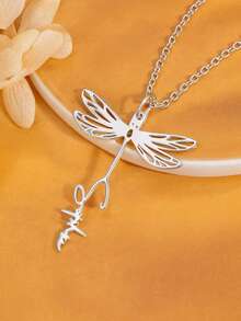 1pc Personalized Customized Jewelry, Dragonfly Pattern, Customized Text Name, Anniversary Gift, Daily Dressing Gift, 18k Gold Stainless Steel Jewelry Necklace, Including Gift Box, As A Daily Gift, Valentine's Day Gift - Dragonfly Style - View 4