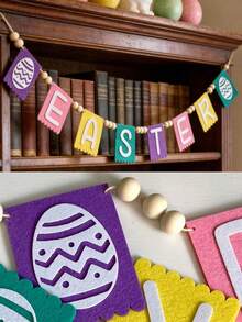 1 Stück Oster Buchstaben Banner Dekoration, buntes Oster Ei Muster Banner, Frühlingsfest Heim Dekoration, Buchstaben Wand Dekoration, sanfte Farbabstimmung, Filz Stil, Perlen Seil Dekorations Banner, geeignet für Wohnzimmer Kamin Regal Fenster Flur Party Dekoration, saisonale Feier Frühlings Thema Innen Dekoration, Fotografie Hintergrund Szene Präsentation - Verschiedenfarbig - Übersicht 9