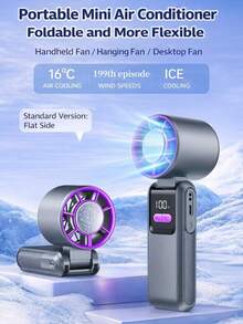 3-In-1 Portable Handheld Foldable Neck Fan With Built-In Type-C Charging Cable, Serves As Emergency Phone Charger, Convenient For Travel And Outdoor Use - Multicolor - View 5