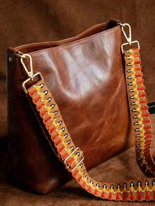 138cm Adjustable Fabric Bag Strap With Embroidery Design Replacement Shoulder Strap For Bags Travel Essentials - Orange - View 1