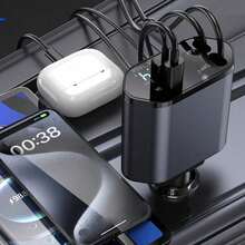 1pc Car Charger Supports Super Fast Charging, Retractable 4-In-1 Cigarette Lighter Car Charger - A - View 11
