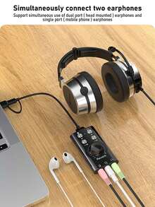 USB + Type-C Dual-Head 7.1 Sound Card, External Noise Cancelling Sound Card For Computer, Laptop, Smartphone, Microphone, Game, Live Streaming, Singing, Plug And Play - Multicolor - View 3