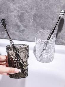 2pcs Minimalist Ice Pattern Toothbrush Cup, Transparent Bathroom Sipper, Home Decor, Bathroom Accessory, Kitchenware, Oral Hygiene - Multiple Styles - View 3