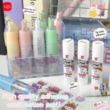 WQN 1pc Large Capacity Double-Sided Glue Dot Dispenser 2pcs White Solid Glue Sticks 2pcs Cute Cartoon Stickers High-Value Study Tool Set Back-To-School Essential - Sets - View 2