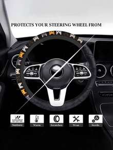 Cute Cat Pattern Comfortable Grip Fashionable Neoprene Material Car Steering Wheel Cover, Fits Most Vehicles - A - View 6