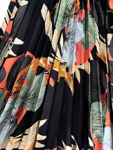 Rok A-Line Lipit Motif Bunga Ringan Elegan Kasual untuk Wanita, Cocok untuk Perjalanan Sehari-hari - MultiWarna - View 6