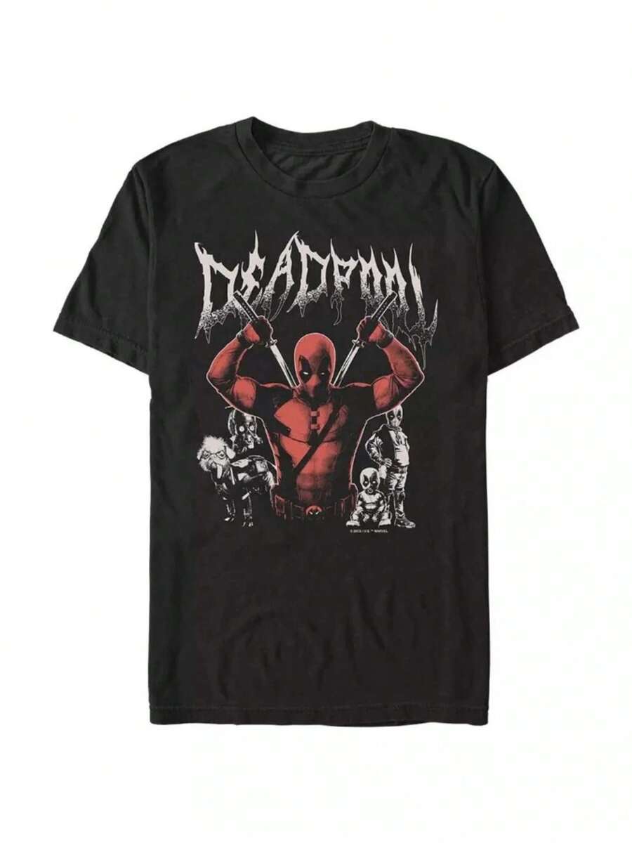 Genuine New Retro Wolverine Deadpool Metal Big Tall Comic Print Men's And Women's Short Sleeve Plus Size T-Shirts - Black - View 1
