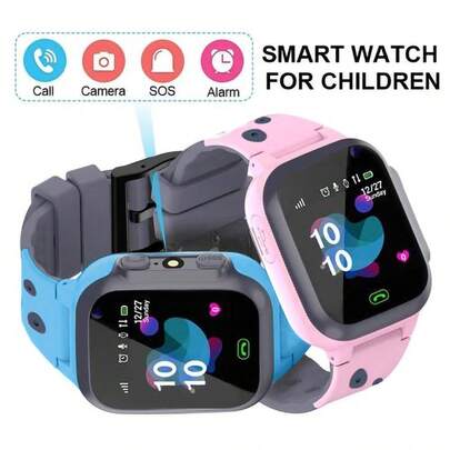 最佳礼物，智能儿童手表，色彩缤纷，亲肤材质，卡片式手机手表，具备位置追踪、通话功能、铃声通知、设备查找、手机查找、GPS定位、SOS紧急呼叫、拍照功能和闹钟功能。