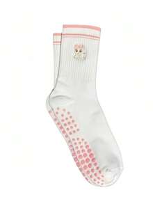 3双装女士刺绣普拉提袜，可爱防滑踝袜，适合瑜伽普拉提、医院赤足训练、舒适日常运动 - 白色 - 查看 14